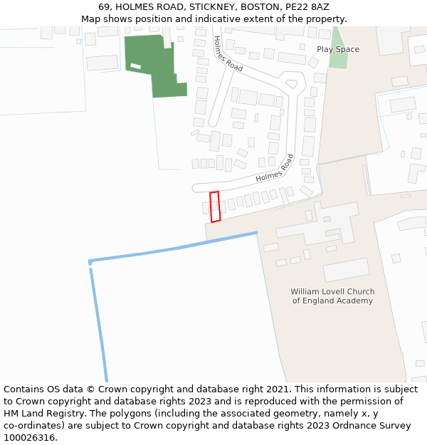 69, HOLMES ROAD, STICKNEY, BOSTON, PE22 8AZ: Location map and indicative extent of plot