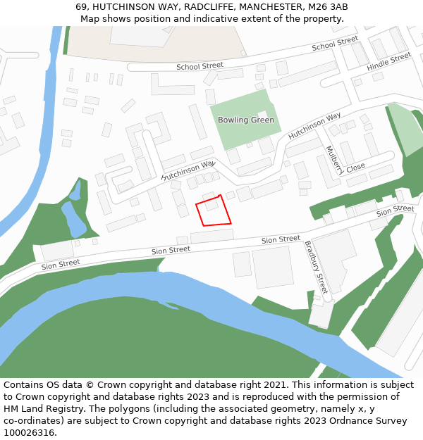 69, HUTCHINSON WAY, RADCLIFFE, MANCHESTER, M26 3AB: Location map and indicative extent of plot