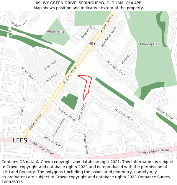 69, IVY GREEN DRIVE, SPRINGHEAD, OLDHAM, OL4 4PR: Location map and indicative extent of plot