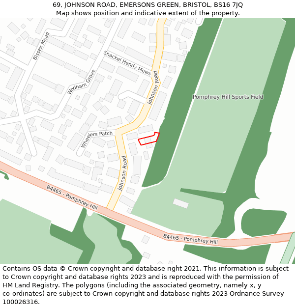 69, JOHNSON ROAD, EMERSONS GREEN, BRISTOL, BS16 7JQ: Location map and indicative extent of plot