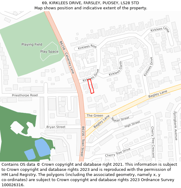 69, KIRKLEES DRIVE, FARSLEY, PUDSEY, LS28 5TD: Location map and indicative extent of plot