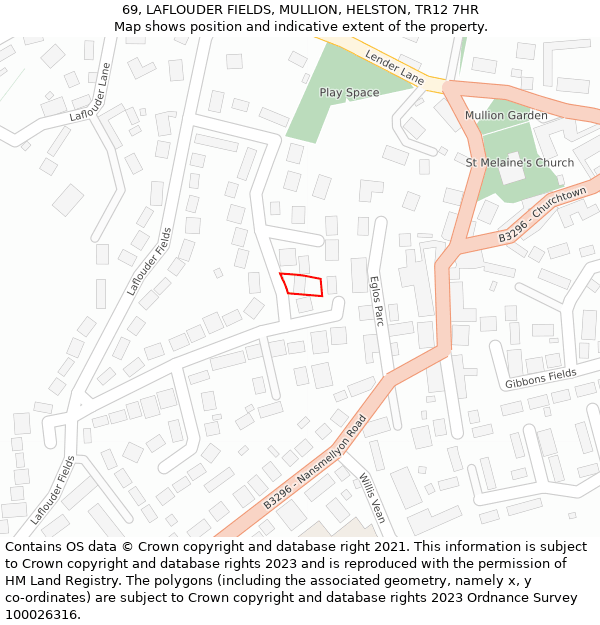 69, LAFLOUDER FIELDS, MULLION, HELSTON, TR12 7HR: Location map and indicative extent of plot