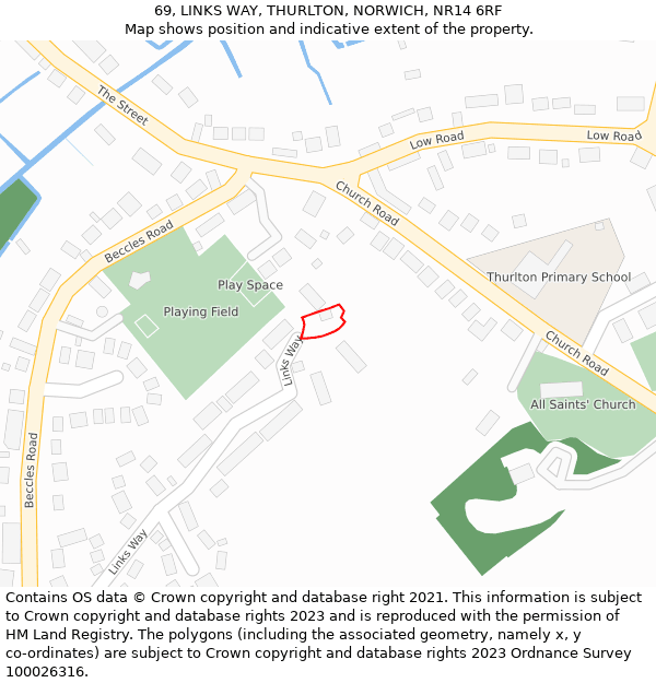 69, LINKS WAY, THURLTON, NORWICH, NR14 6RF: Location map and indicative extent of plot