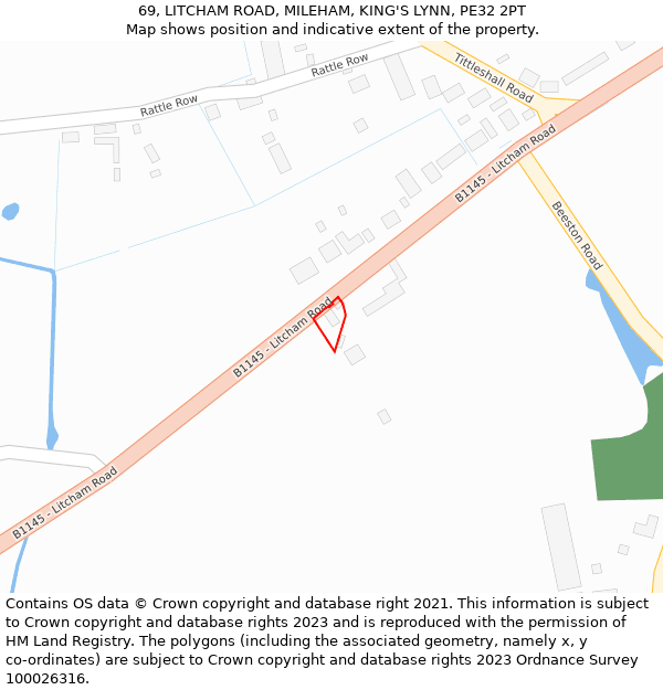 69, LITCHAM ROAD, MILEHAM, KING'S LYNN, PE32 2PT: Location map and indicative extent of plot