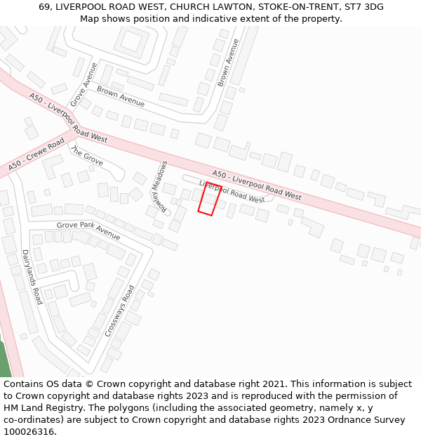 69, LIVERPOOL ROAD WEST, CHURCH LAWTON, STOKE-ON-TRENT, ST7 3DG: Location map and indicative extent of plot