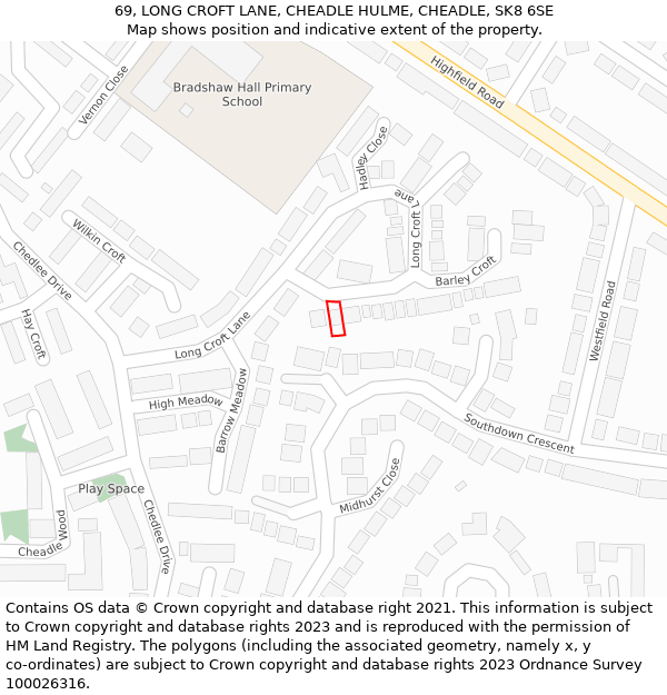 69, LONG CROFT LANE, CHEADLE HULME, CHEADLE, SK8 6SE: Location map and indicative extent of plot