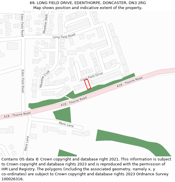 69, LONG FIELD DRIVE, EDENTHORPE, DONCASTER, DN3 2RG: Location map and indicative extent of plot