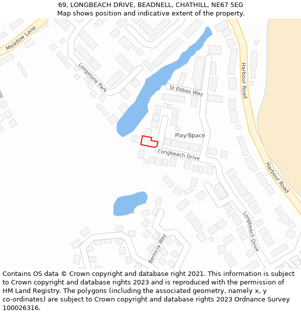 69, LONGBEACH DRIVE, BEADNELL, CHATHILL, NE67 5EG: Location map and indicative extent of plot