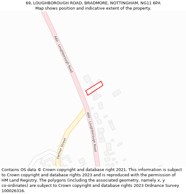 69, LOUGHBOROUGH ROAD, BRADMORE, NOTTINGHAM, NG11 6PA: Location map and indicative extent of plot