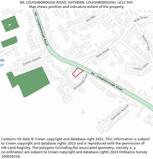 69, LOUGHBOROUGH ROAD, HATHERN, LOUGHBOROUGH, LE12 5HY: Location map and indicative extent of plot