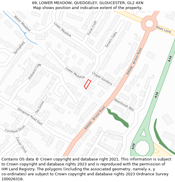 69, LOWER MEADOW, QUEDGELEY, GLOUCESTER, GL2 4XN: Location map and indicative extent of plot