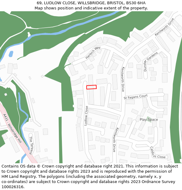 69, LUDLOW CLOSE, WILLSBRIDGE, BRISTOL, BS30 6HA: Location map and indicative extent of plot