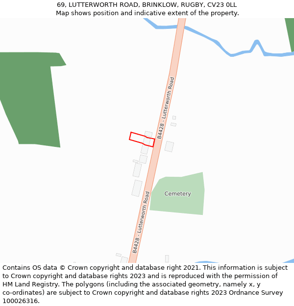 69, LUTTERWORTH ROAD, BRINKLOW, RUGBY, CV23 0LL: Location map and indicative extent of plot