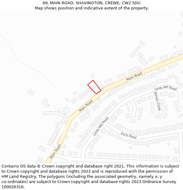 69, MAIN ROAD, SHAVINGTON, CREWE, CW2 5DU: Location map and indicative extent of plot