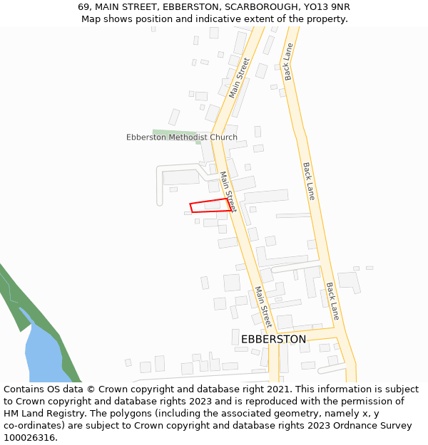 69, MAIN STREET, EBBERSTON, SCARBOROUGH, YO13 9NR: Location map and indicative extent of plot