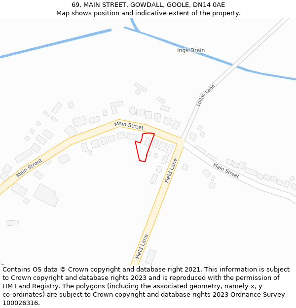 69, MAIN STREET, GOWDALL, GOOLE, DN14 0AE: Location map and indicative extent of plot