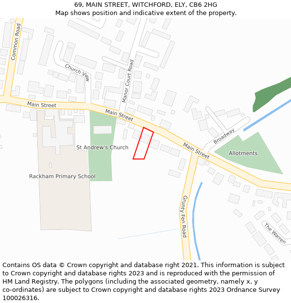 69, MAIN STREET, WITCHFORD, ELY, CB6 2HG: Location map and indicative extent of plot