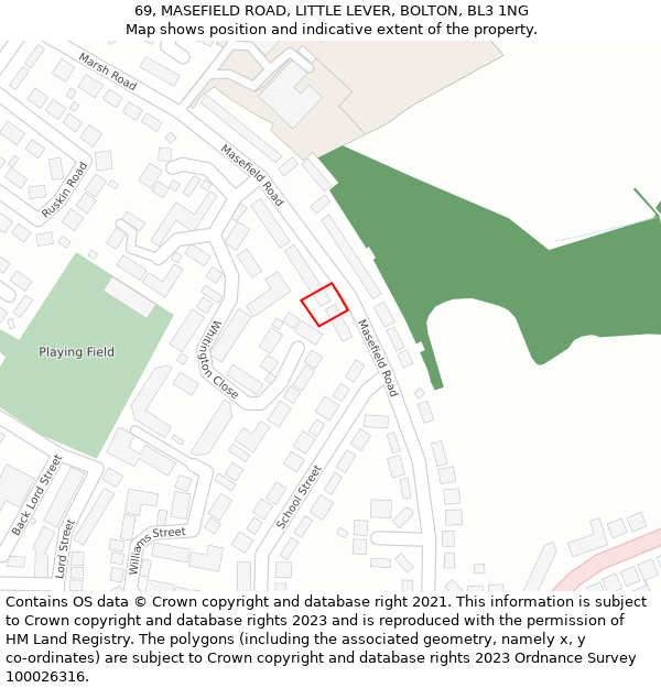 69, MASEFIELD ROAD, LITTLE LEVER, BOLTON, BL3 1NG: Location map and indicative extent of plot