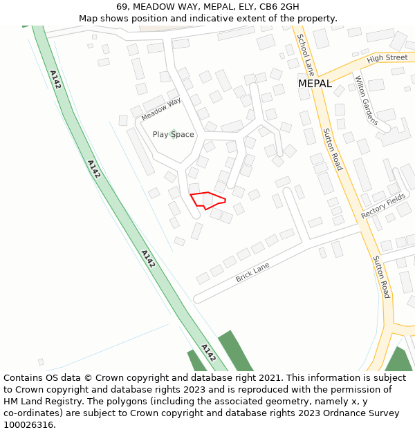 69, MEADOW WAY, MEPAL, ELY, CB6 2GH: Location map and indicative extent of plot