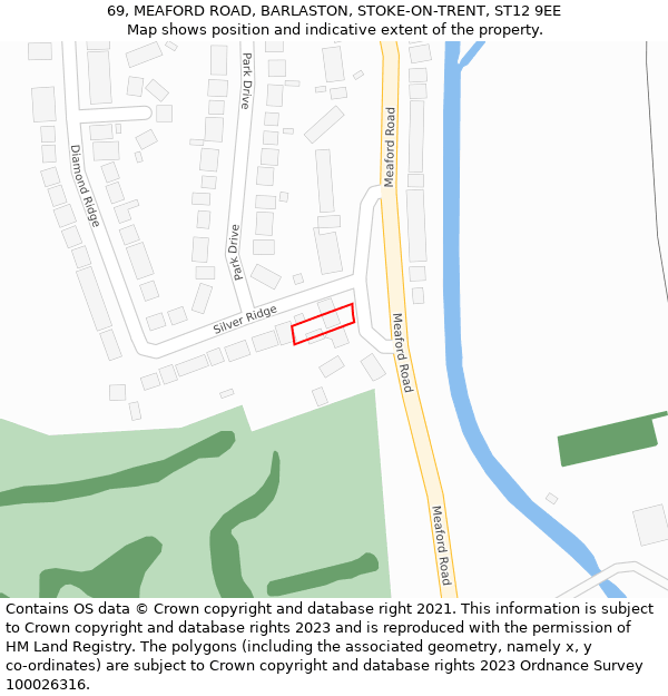 69, MEAFORD ROAD, BARLASTON, STOKE-ON-TRENT, ST12 9EE: Location map and indicative extent of plot