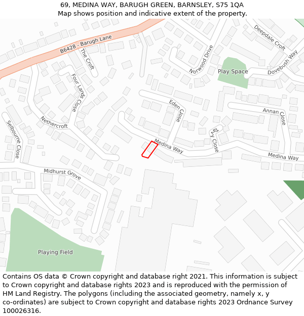 69, MEDINA WAY, BARUGH GREEN, BARNSLEY, S75 1QA: Location map and indicative extent of plot