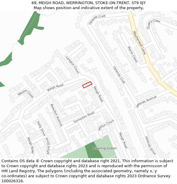 69, MEIGH ROAD, WERRINGTON, STOKE-ON-TRENT, ST9 0JY: Location map and indicative extent of plot