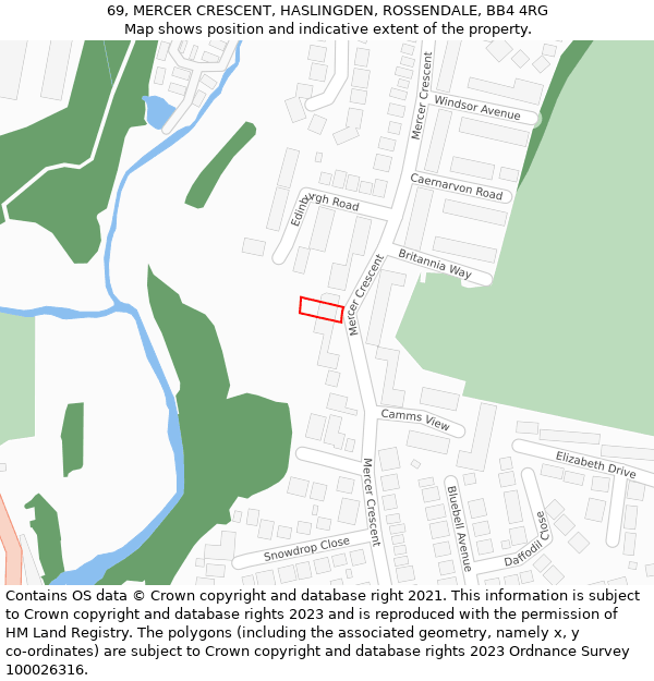 69, MERCER CRESCENT, HASLINGDEN, ROSSENDALE, BB4 4RG: Location map and indicative extent of plot