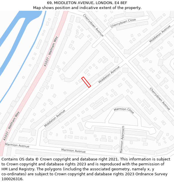 69, MIDDLETON AVENUE, LONDON, E4 8EF: Location map and indicative extent of plot
