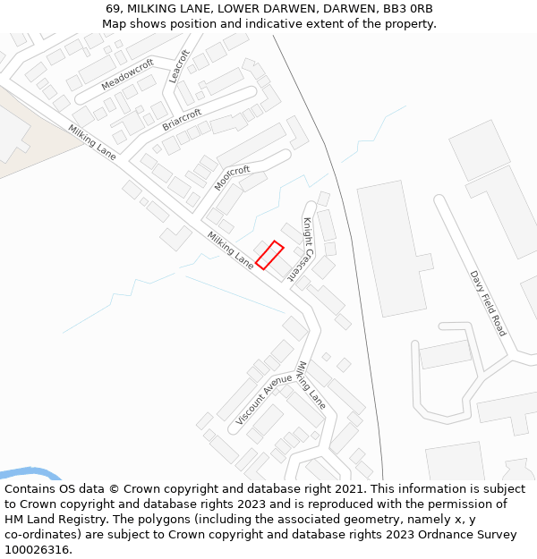 69, MILKING LANE, LOWER DARWEN, DARWEN, BB3 0RB: Location map and indicative extent of plot