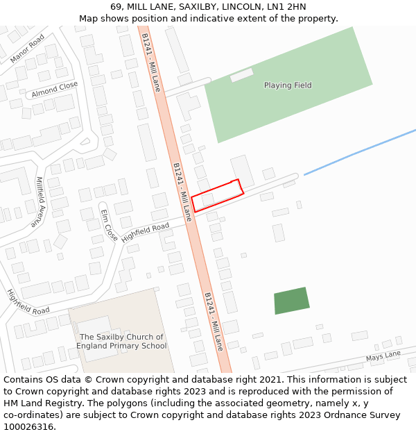 69, MILL LANE, SAXILBY, LINCOLN, LN1 2HN: Location map and indicative extent of plot