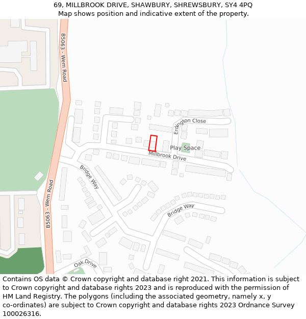 69, MILLBROOK DRIVE, SHAWBURY, SHREWSBURY, SY4 4PQ: Location map and indicative extent of plot