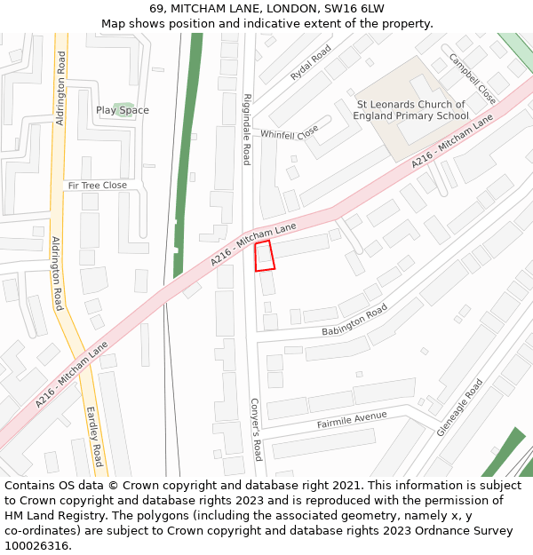 69, MITCHAM LANE, LONDON, SW16 6LW: Location map and indicative extent of plot