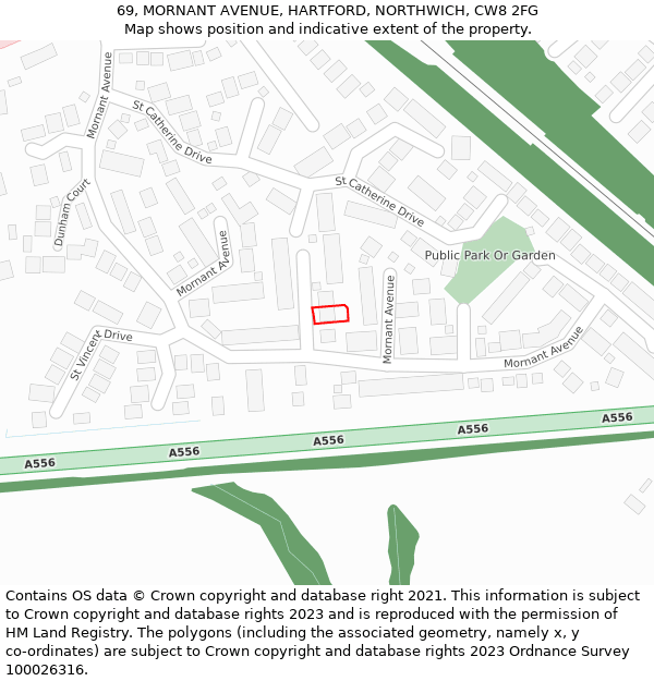 69, MORNANT AVENUE, HARTFORD, NORTHWICH, CW8 2FG: Location map and indicative extent of plot