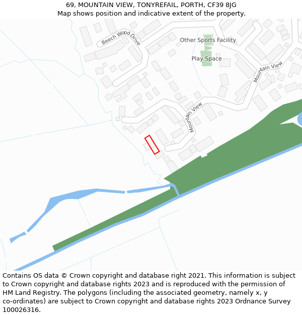 69, MOUNTAIN VIEW, TONYREFAIL, PORTH, CF39 8JG: Location map and indicative extent of plot