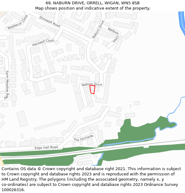 69, NABURN DRIVE, ORRELL, WIGAN, WN5 8SB: Location map and indicative extent of plot