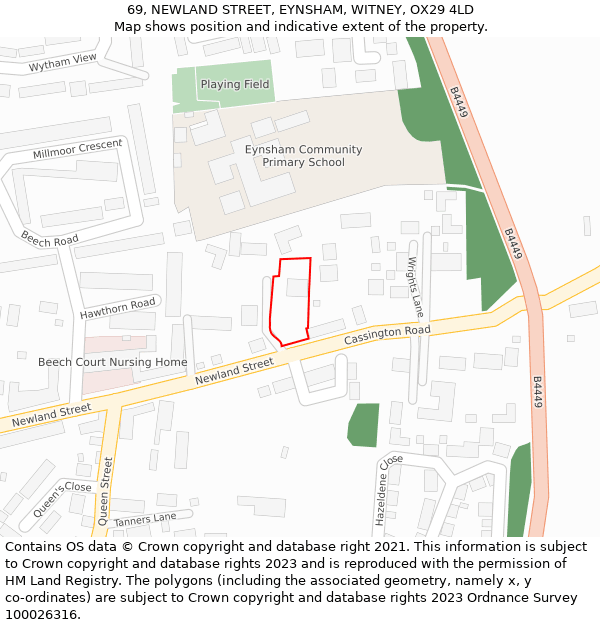 69, NEWLAND STREET, EYNSHAM, WITNEY, OX29 4LD: Location map and indicative extent of plot