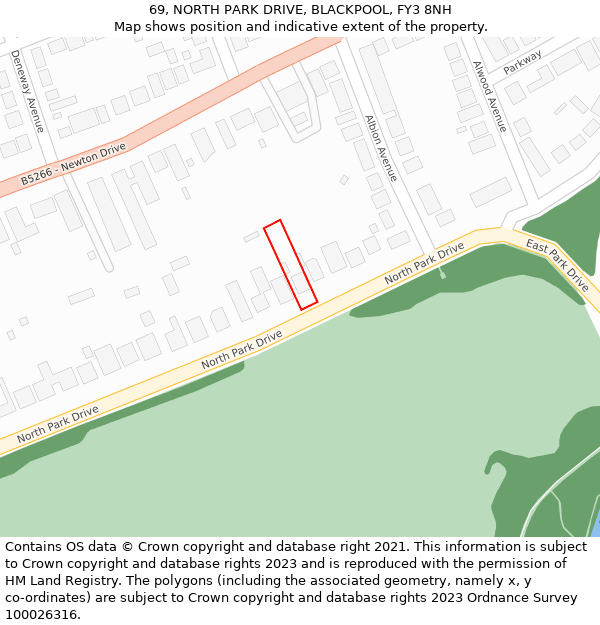 69, NORTH PARK DRIVE, BLACKPOOL, FY3 8NH: Location map and indicative extent of plot