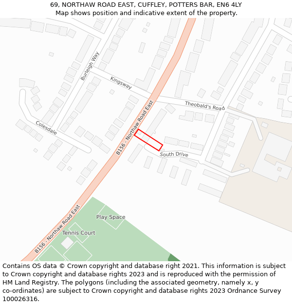 69, NORTHAW ROAD EAST, CUFFLEY, POTTERS BAR, EN6 4LY: Location map and indicative extent of plot