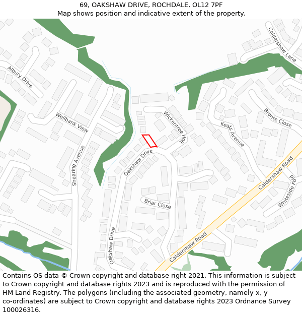 69, OAKSHAW DRIVE, ROCHDALE, OL12 7PF: Location map and indicative extent of plot