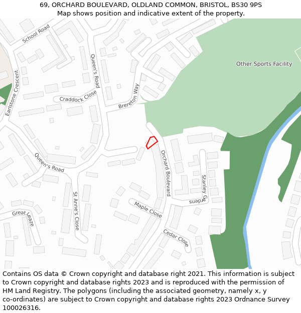 69, ORCHARD BOULEVARD, OLDLAND COMMON, BRISTOL, BS30 9PS: Location map and indicative extent of plot