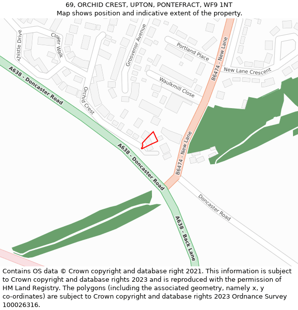 69, ORCHID CREST, UPTON, PONTEFRACT, WF9 1NT: Location map and indicative extent of plot