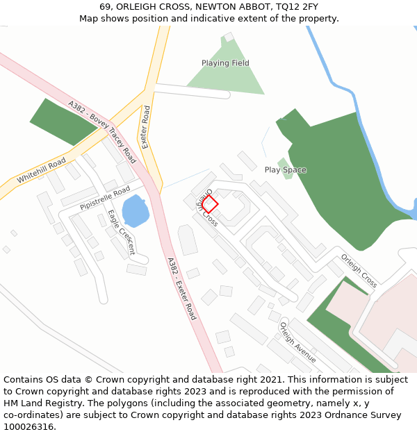 69, ORLEIGH CROSS, NEWTON ABBOT, TQ12 2FY: Location map and indicative extent of plot