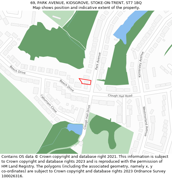 69, PARK AVENUE, KIDSGROVE, STOKE-ON-TRENT, ST7 1BQ: Location map and indicative extent of plot