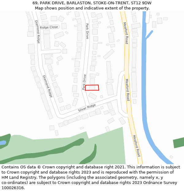 69, PARK DRIVE, BARLASTON, STOKE-ON-TRENT, ST12 9DW: Location map and indicative extent of plot