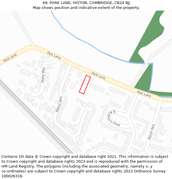 69, PARK LANE, HISTON, CAMBRIDGE, CB24 9JJ: Location map and indicative extent of plot