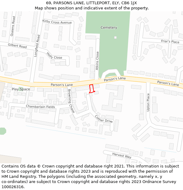 69, PARSONS LANE, LITTLEPORT, ELY, CB6 1JX: Location map and indicative extent of plot