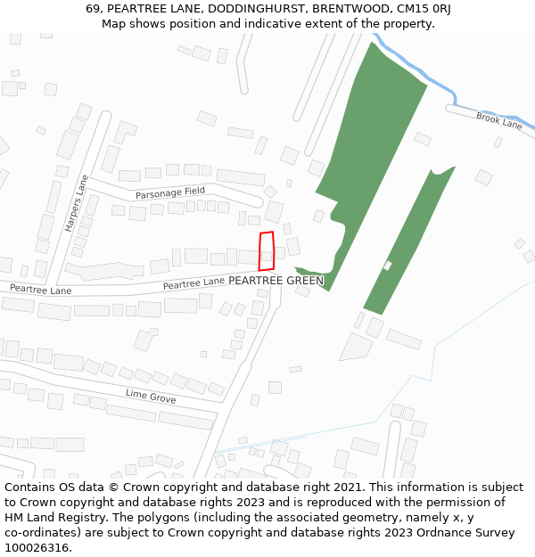 69, PEARTREE LANE, DODDINGHURST, BRENTWOOD, CM15 0RJ: Location map and indicative extent of plot