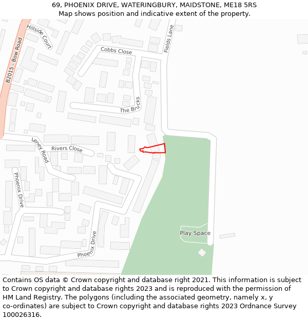 69, PHOENIX DRIVE, WATERINGBURY, MAIDSTONE, ME18 5RS: Location map and indicative extent of plot