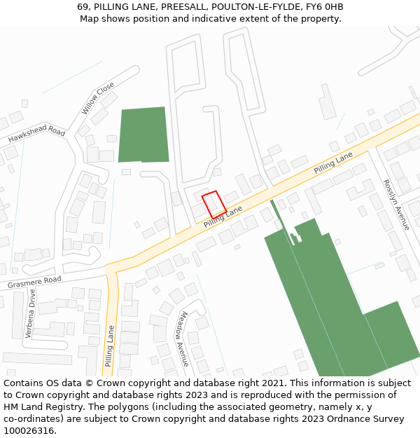 69, PILLING LANE, PREESALL, POULTON-LE-FYLDE, FY6 0HB: Location map and indicative extent of plot
