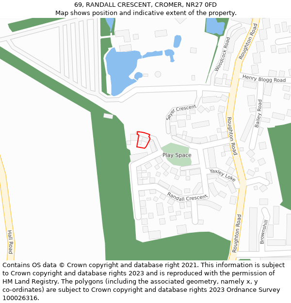 69, RANDALL CRESCENT, CROMER, NR27 0FD: Location map and indicative extent of plot